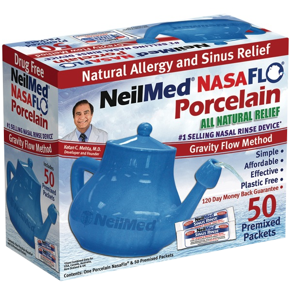NasaFlo Neti Pot Porcelain with 50 Packets
